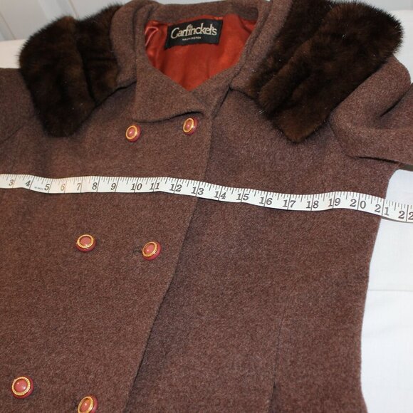 Vintage Garfinkels Womens Wool? Coat Mink Fur Collar Double Breasted NWT Large? - Picture 14 of 16